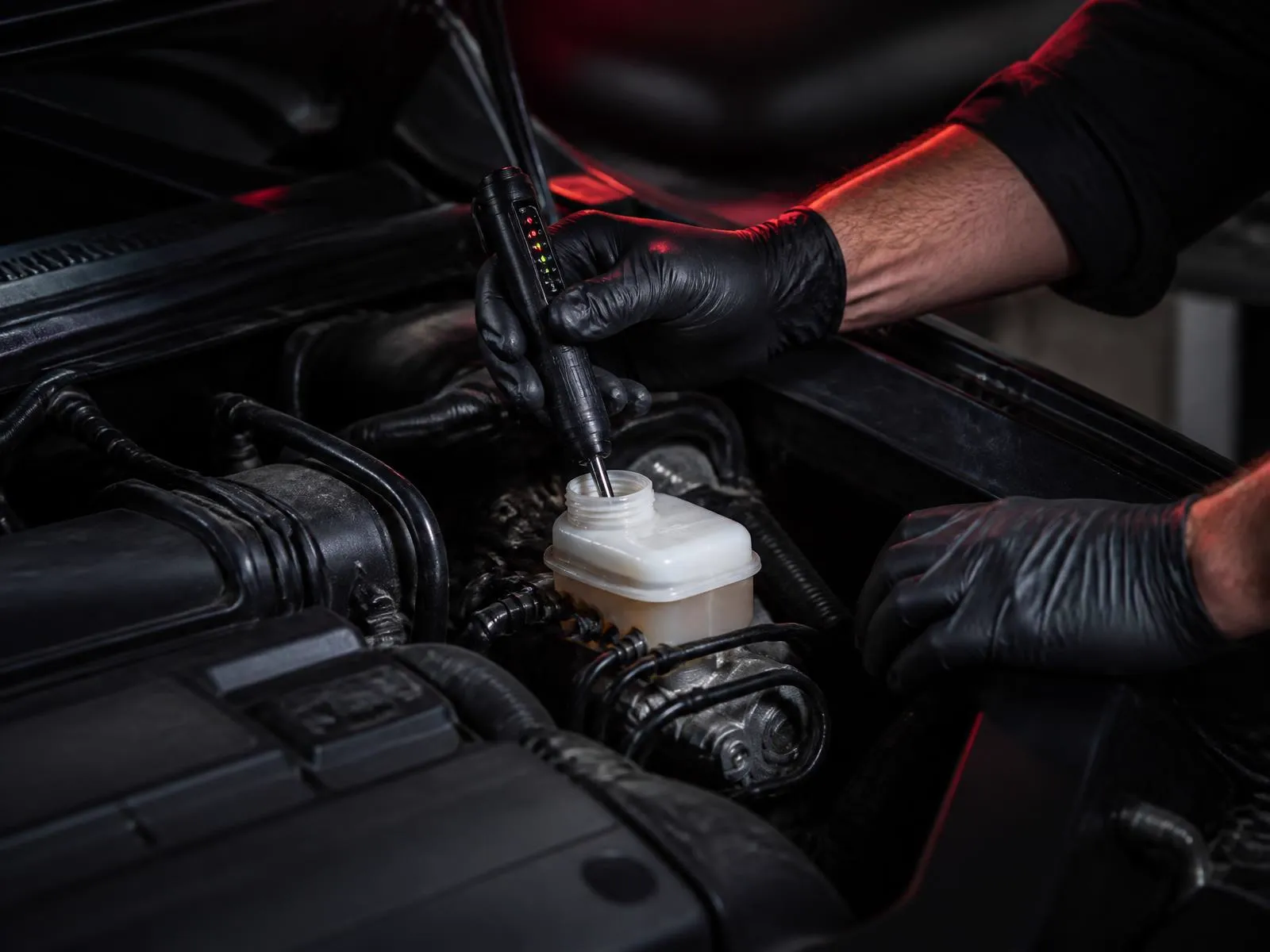 Dopĺňanie brzdovej kvapaliny do nádobky v motorovom priestore